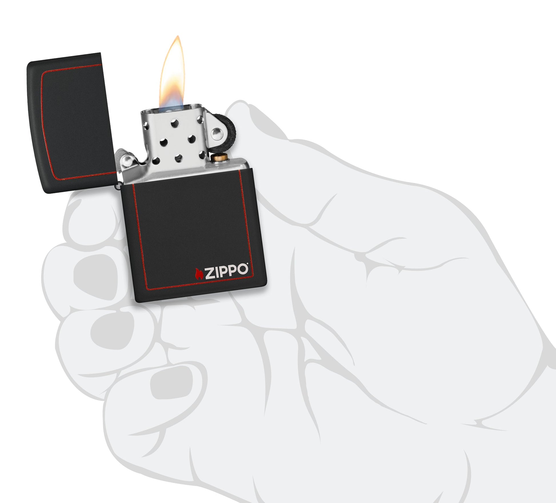 Zippo Classic Logo with Red Border Black Matte Windproof Lighter