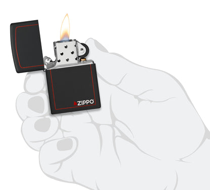 Zippo Classic Logo with Red Border Black Matte Windproof Lighter