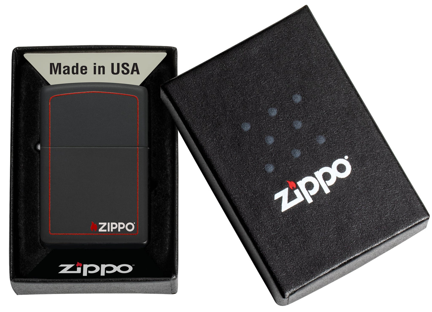 Zippo Classic Logo with Red Border Black Matte Windproof Lighter