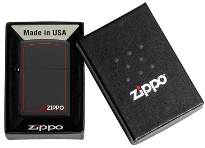 Zippo Classic Logo with Red Border Black Matte Windproof Lighter