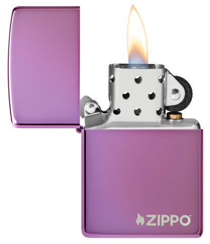 Zippo Classic High Polish Purple Windproof Lighter with Logo