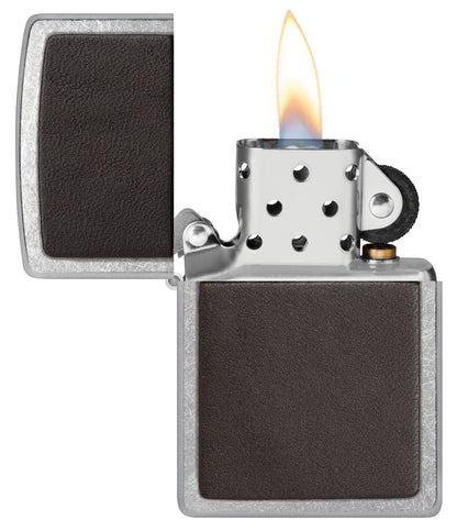 Zippo Brown Leather Emblem Street Chrome Windproof Lighter