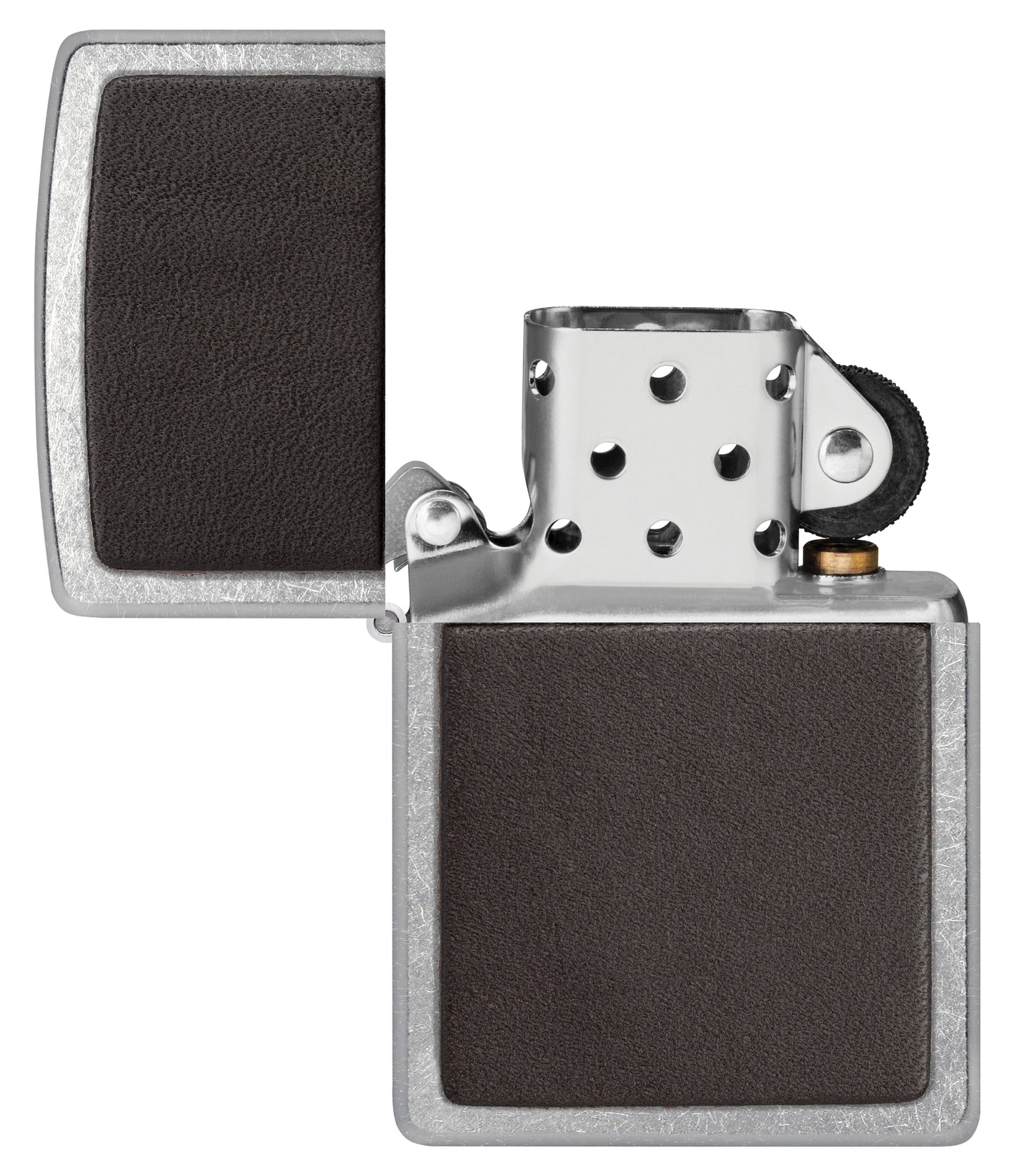 Zippo Brown Leather Emblem Street Chrome Windproof Lighter