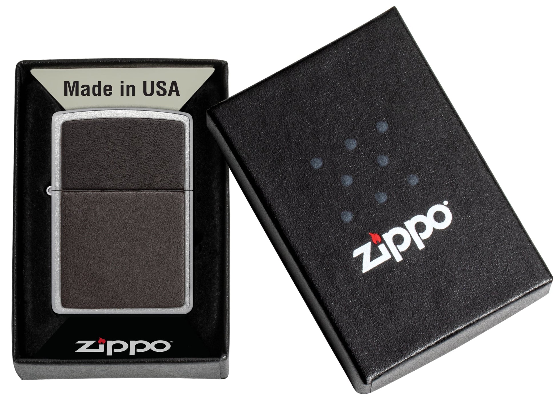 Zippo Brown Leather Emblem Street Chrome Windproof Lighter