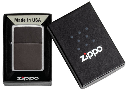 Zippo Brown Leather Emblem Street Chrome Windproof Lighter