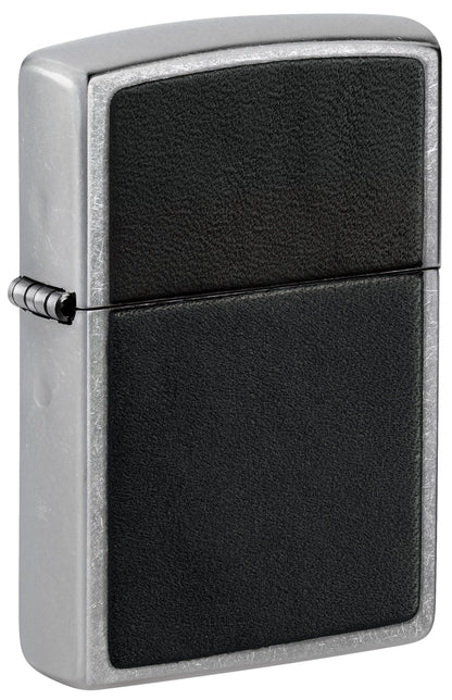 Zippo Black Leather Emblem Street Chrome Windproof Lighter