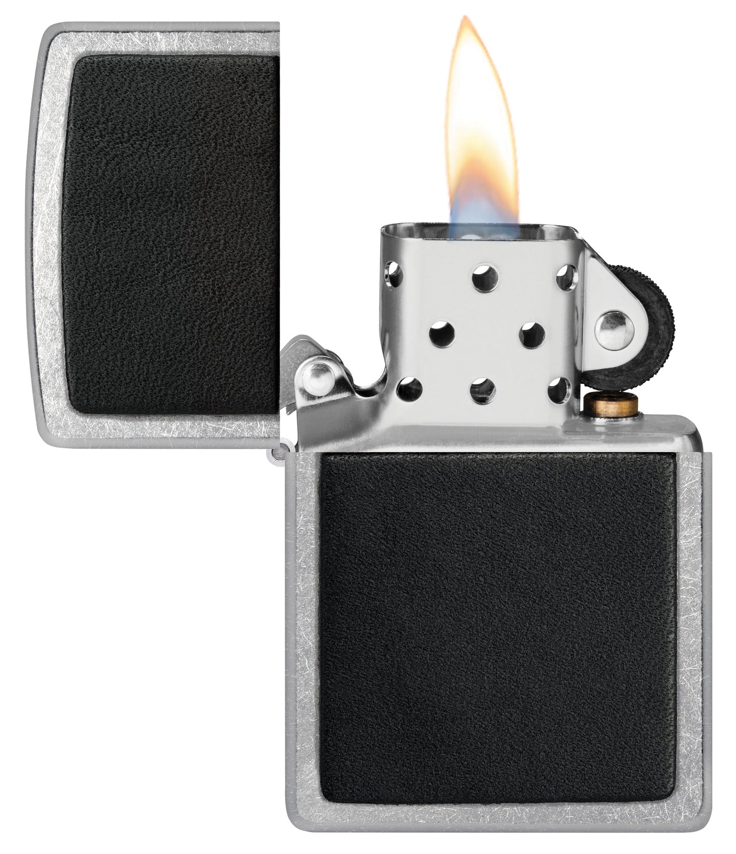 Zippo Black Leather Emblem Street Chrome Windproof Lighter