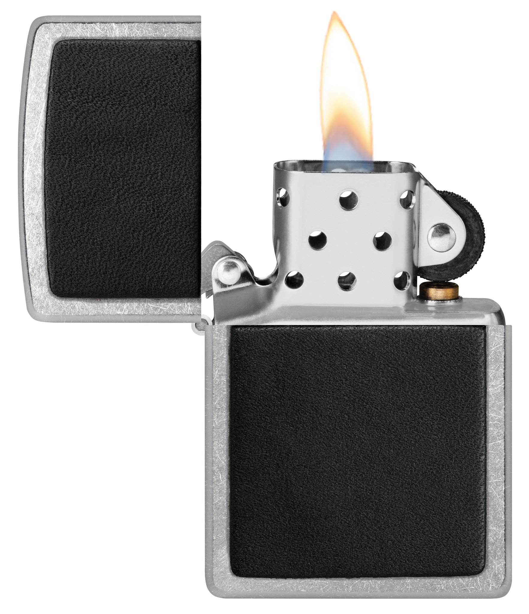 Zippo Black Leather Emblem Street Chrome Windproof Lighter