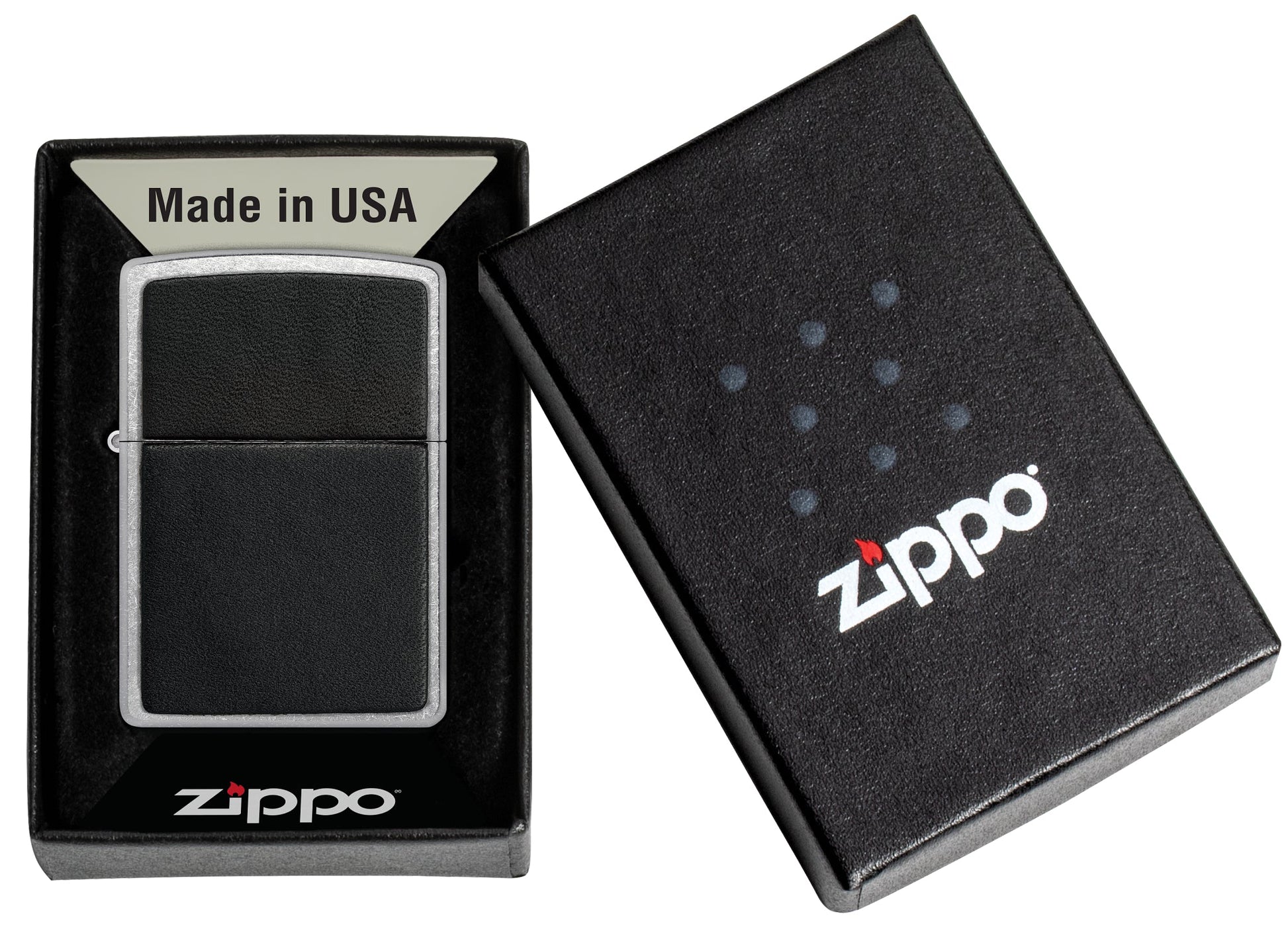 Zippo Black Leather Emblem Street Chrome Windproof Lighter