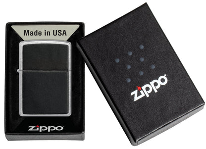 Zippo Black Leather Emblem Street Chrome Windproof Lighter