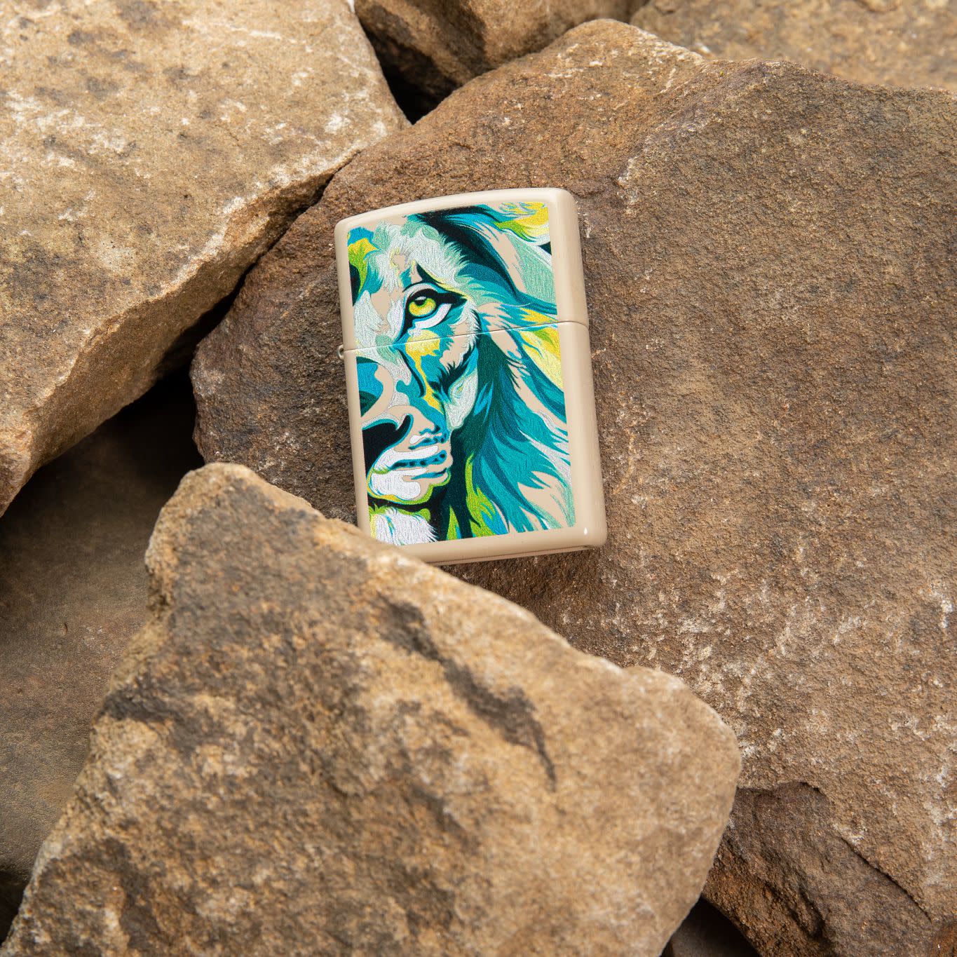 Zippo Lion Design Flat Sand Windproof Lighter
