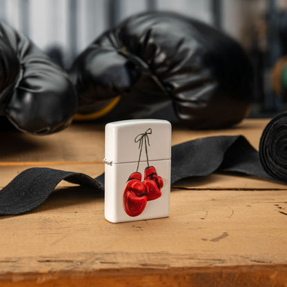 Zippo Boxing Design Texture Print White Matte Windproof Lighter