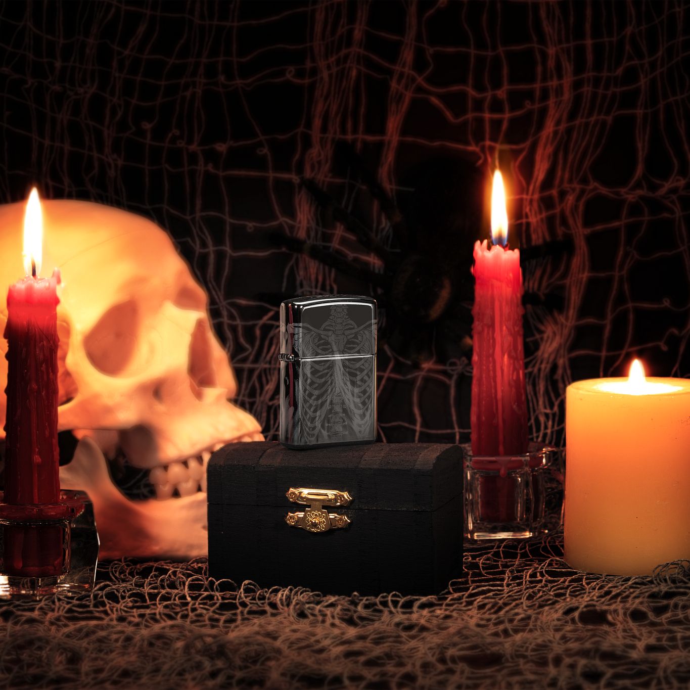 Zippo Rib Cage Design High Polish Black Windproof Lighter