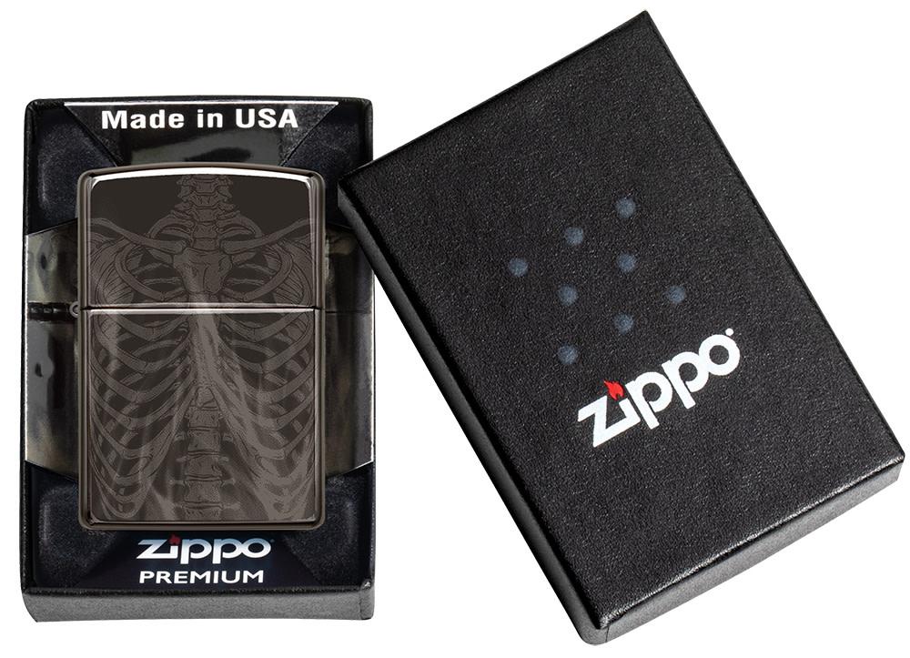 Zippo Rib Cage Design High Polish Black Windproof Lighter