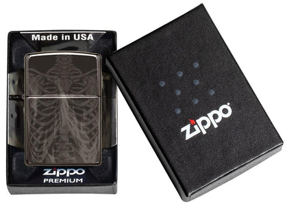 Zippo Rib Cage Design High Polish Black Windproof Lighter