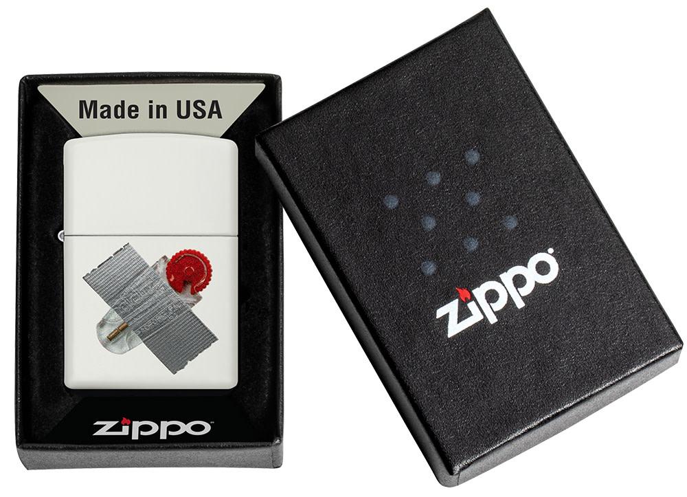 Zippo Taped Flint Dispenser Design White Matte Windproof Lighter