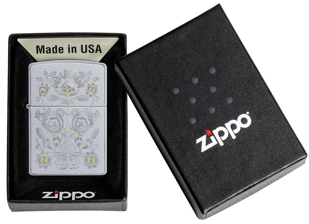 Zippo Painted Floral Satin Chrome Windproof Lighter