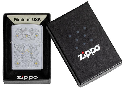 Zippo Painted Floral Satin Chrome Windproof Lighter