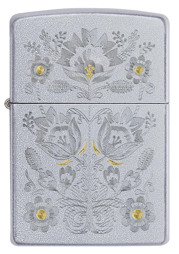 Zippo Painted Floral Satin Chrome Windproof Lighter