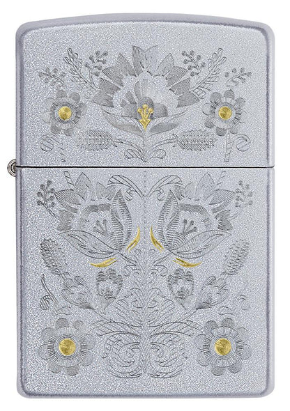 Zippo Painted Floral Satin Chrome Windproof Lighter
