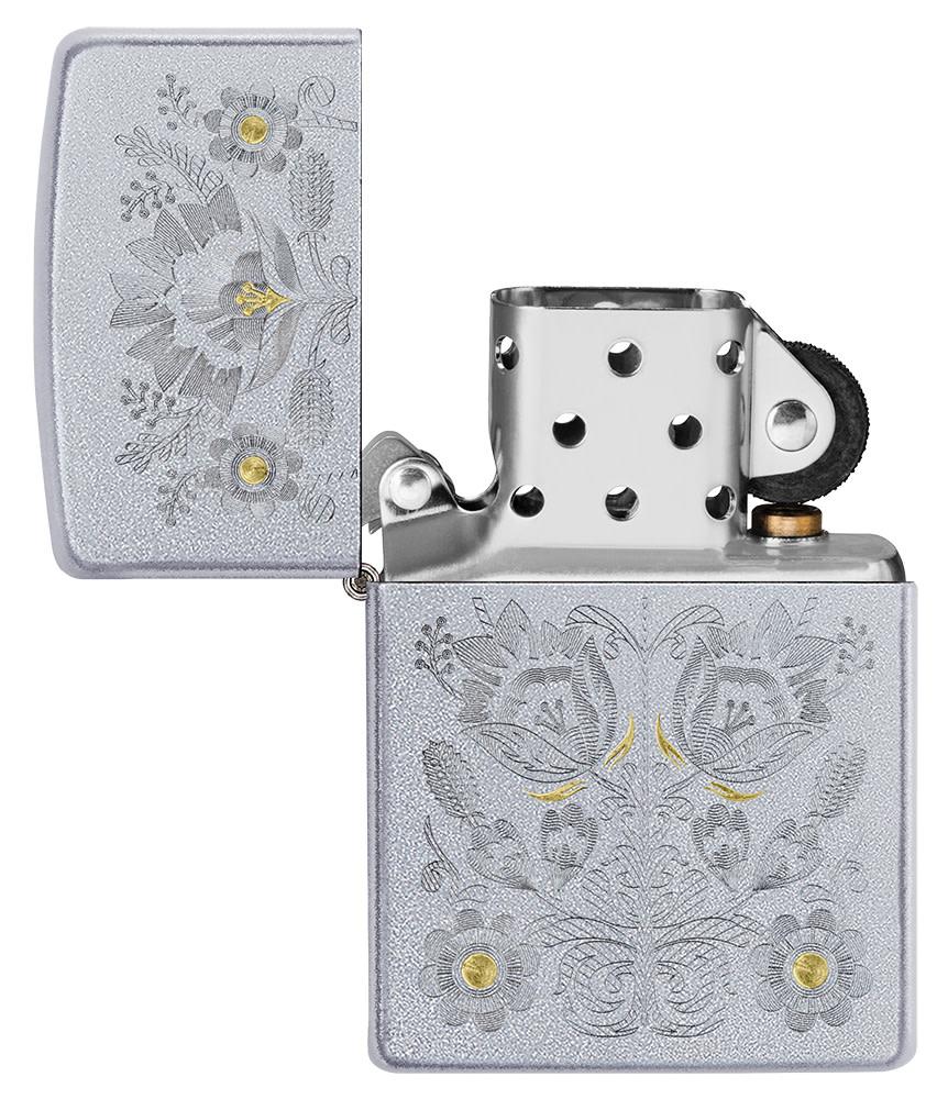 Zippo Painted Floral Satin Chrome Windproof Lighter
