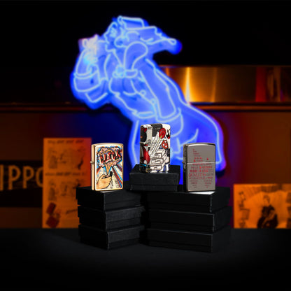 Zippo Typographic Flame Art Black Ice Windproof Lighter