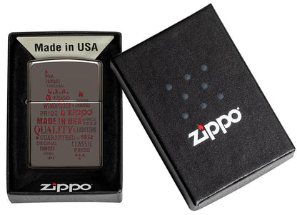 Zippo Typographic Flame Art Black Ice Windproof Lighter