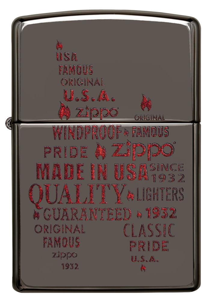 Zippo Typographic Flame Art Black Ice Windproof Lighter