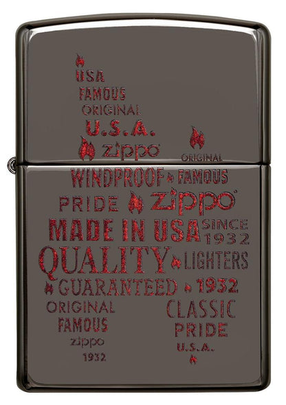 Zippo Typographic Flame Art Black Ice Windproof Lighter