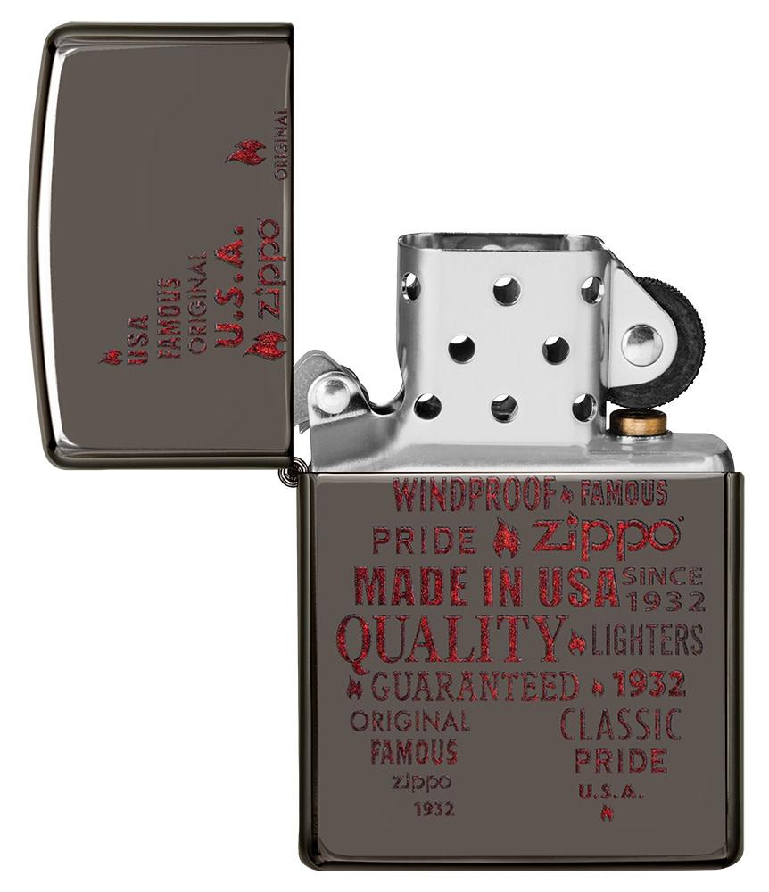 Zippo Typographic Flame Art Black Ice Windproof Lighter