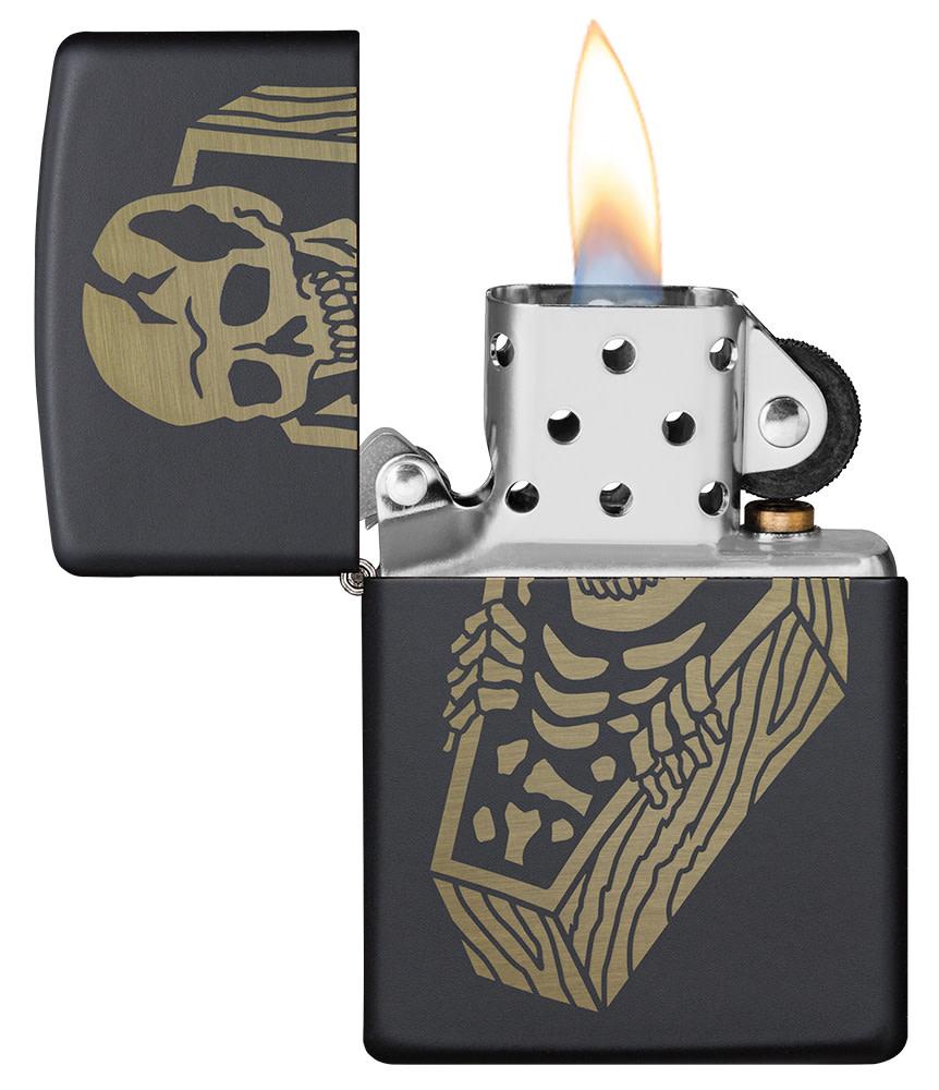 Zippo Skeleton Coffin Design Black Matte Windproof Lighter