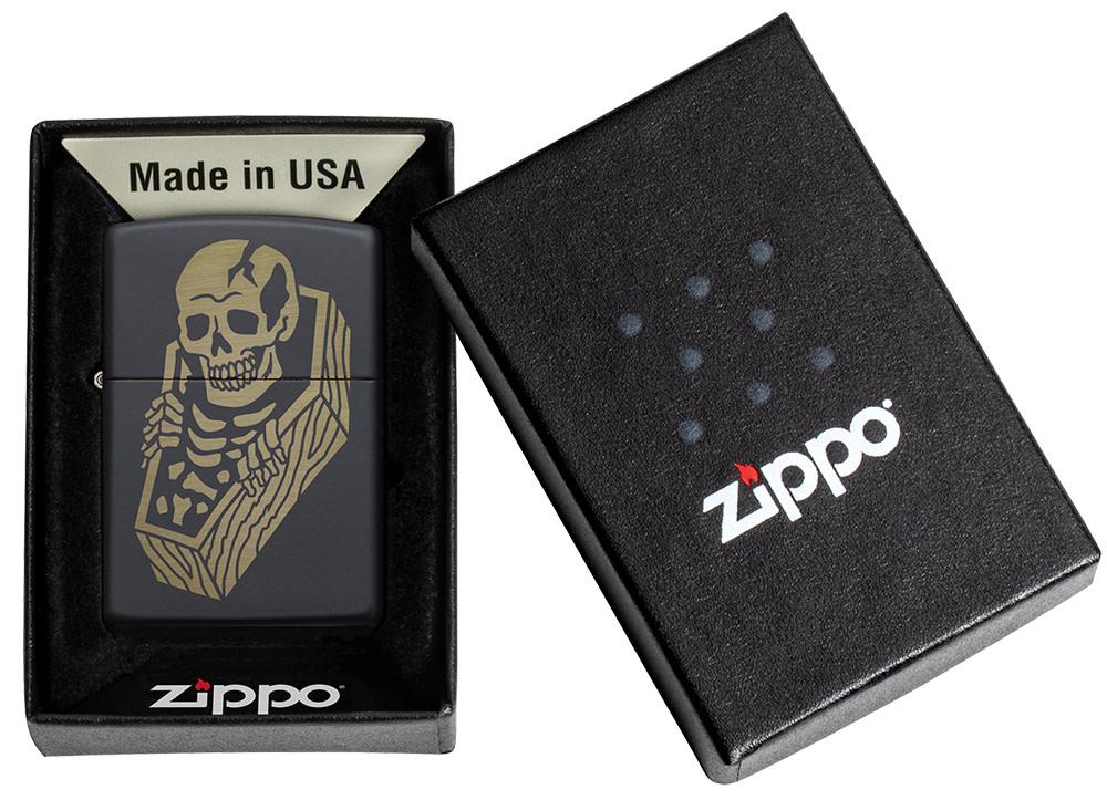 Zippo Skeleton Coffin Design Black Matte Windproof Lighter