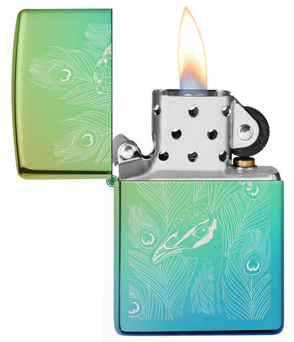 Zippo Peacock Design High Polish Teal Windproof Lighter