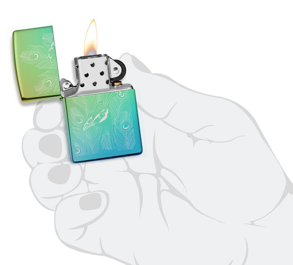 Zippo Peacock Design High Polish Teal Windproof Lighter