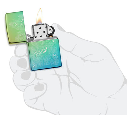 Zippo Peacock Design High Polish Teal Windproof Lighter