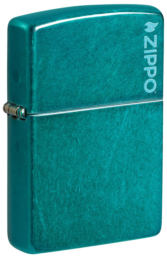 Zippo Classic Candy Teal Logo Windproof Lighter