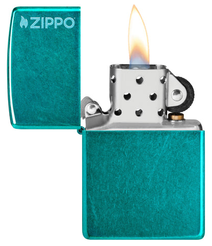 Zippo Classic Candy Teal Logo Windproof Lighter