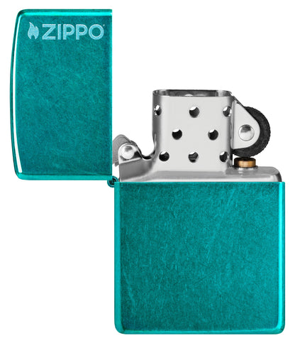 Zippo Classic Candy Teal Logo Windproof Lighter