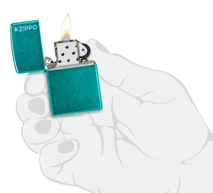 Zippo Classic Candy Teal Logo Windproof Lighter