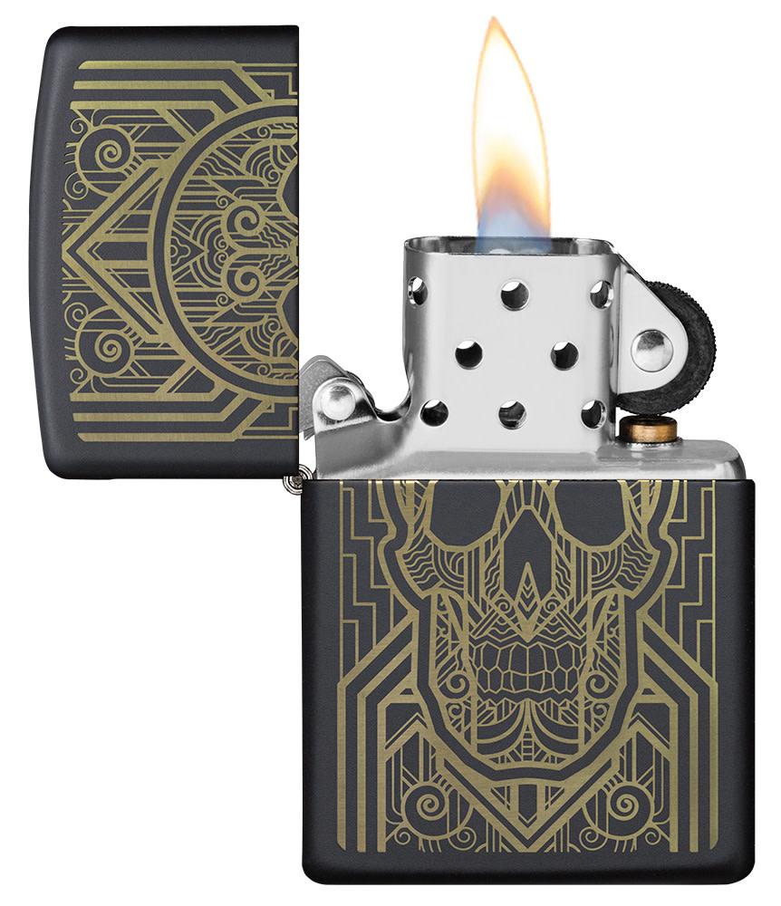 Zippo Art Deco Skull Black Matte Windproof Lighter