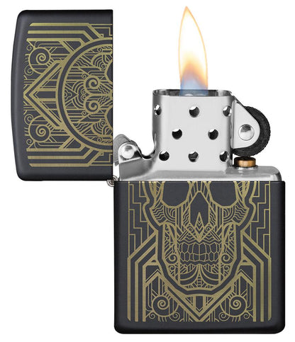 Zippo Art Deco Skull Black Matte Windproof Lighter