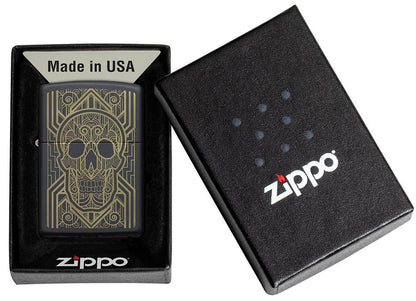 Zippo Art Deco Skull Black Matte Windproof Lighter