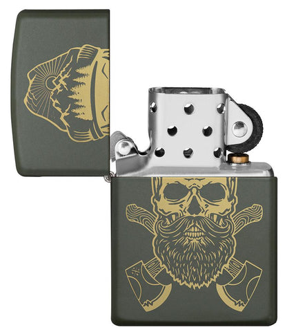 Zippo Outdoor Skull Design Green Matte Windproof Lighter