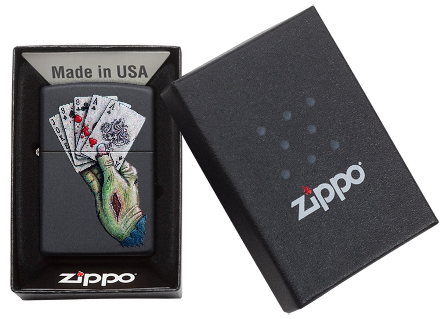 Zippo Dead Mans Hand Design Black Matte Windproof Lighter