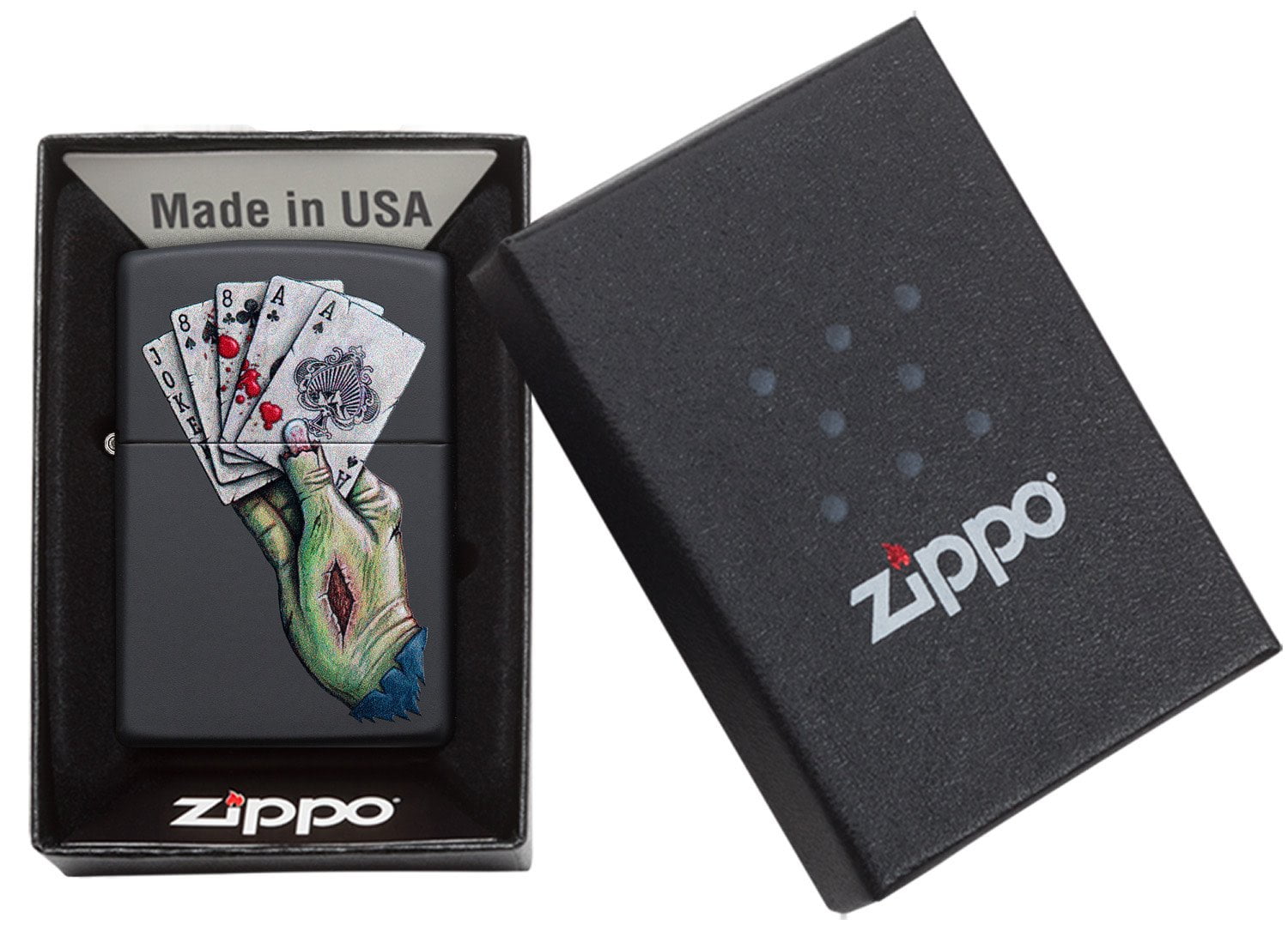 Zippo Dead Mans Hand Design Black Matte Windproof Lighter
