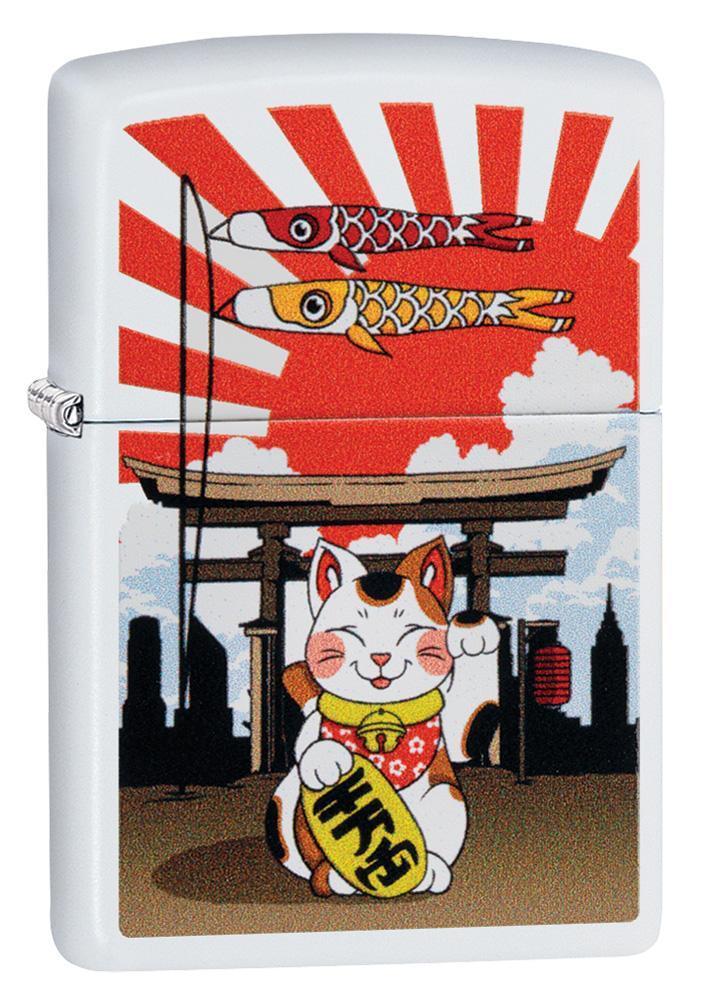 Zippo Lucky Cat Design White Matte Windproof Lighter