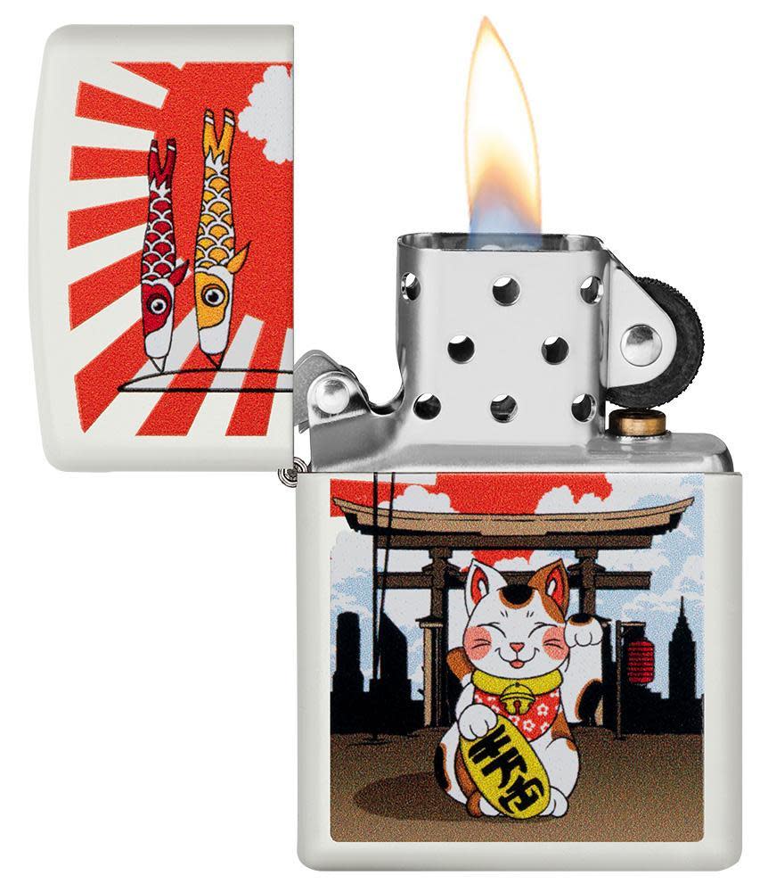 Zippo Lucky Cat Design White Matte Windproof Lighter