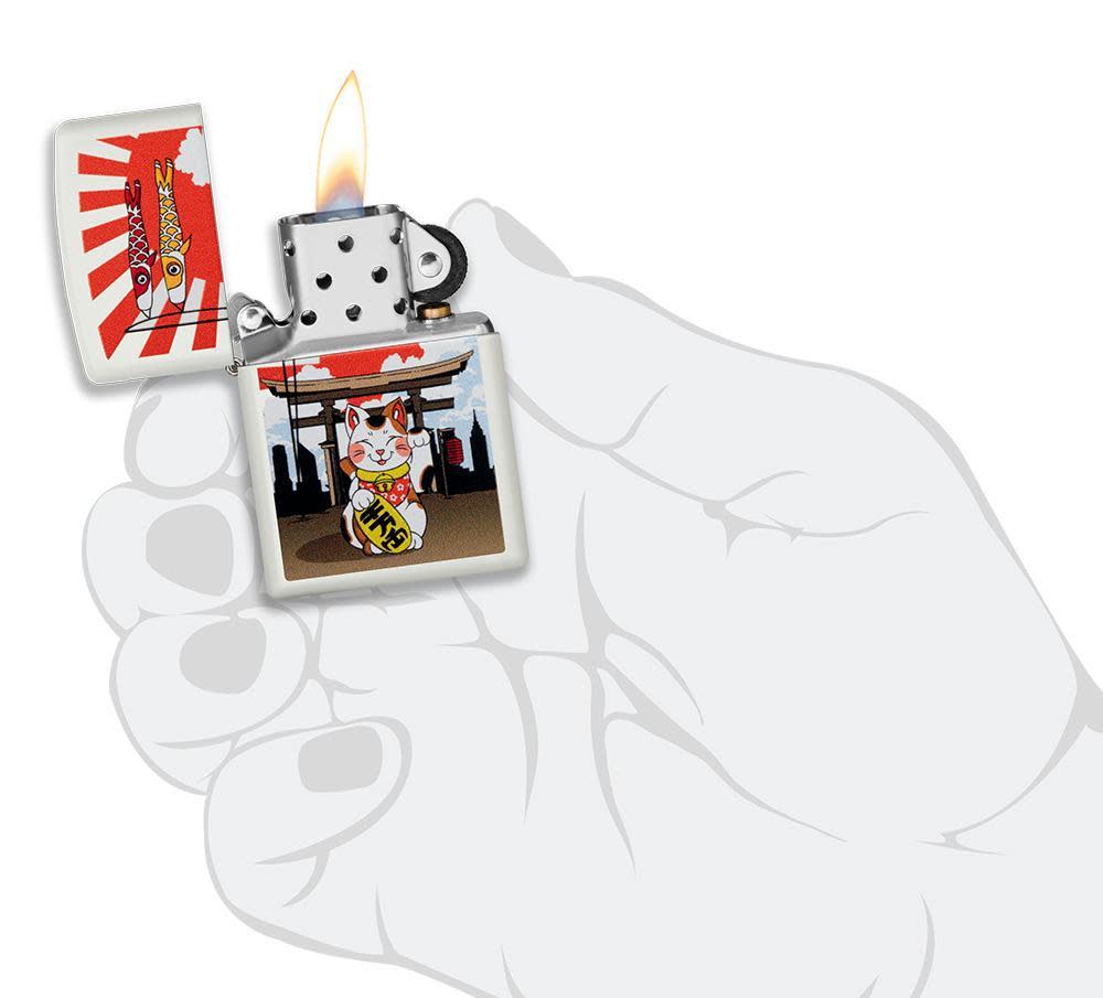 Zippo Lucky Cat Design White Matte Windproof Lighter