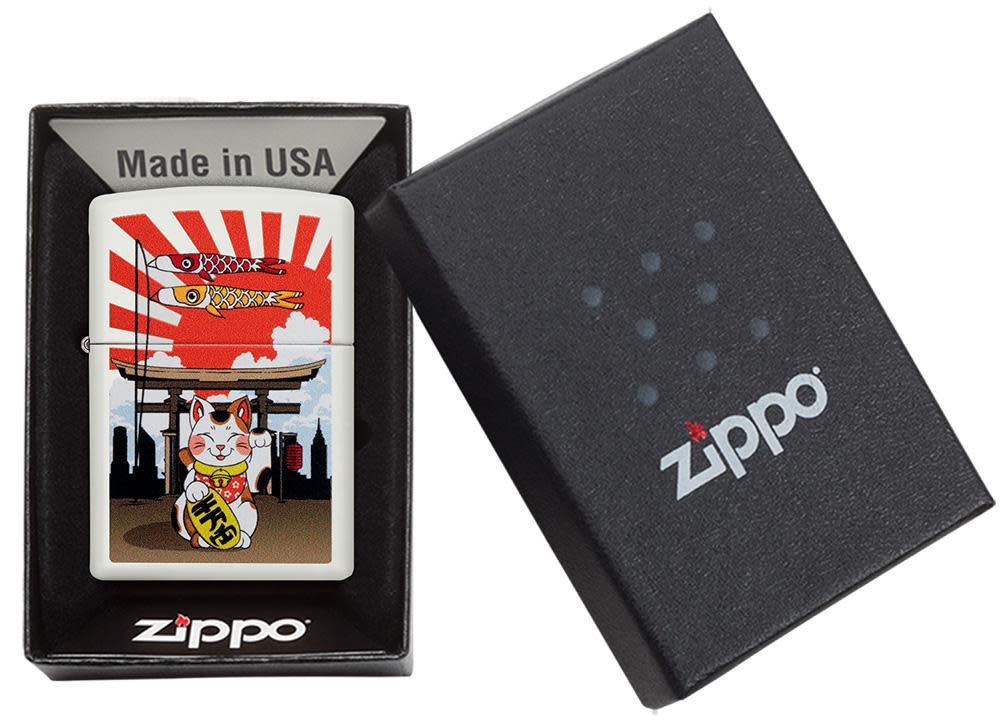Zippo Lucky Cat Design White Matte Windproof Lighter
