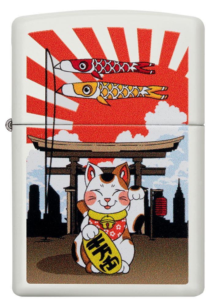 Zippo Lucky Cat Design White Matte Windproof Lighter